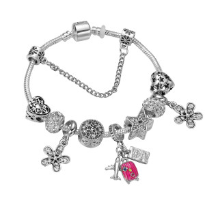 Bracelet Beaded airplane travel suitcase, passport pendant, rhinestone jewelry