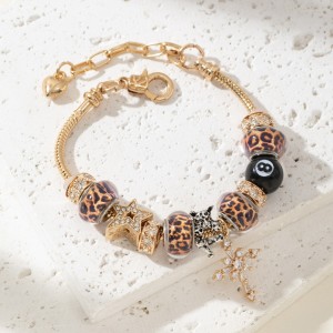 Bracelet bead bracelet copper inlaid zirconium cross leopard print bead black eight jewelry