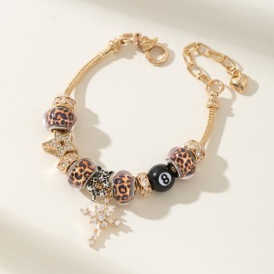 Bracelet bead bracelet copper inlaid zirconium cross leopard print bead black eight jewelry