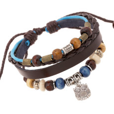 Vintage beaded cowhide bracelet with adjustable owl pendant leather bracelet jewelry