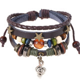 Minimally designed multi-layer beaded leather bracelet, personalized note pendant, wristband, music festival accessory
