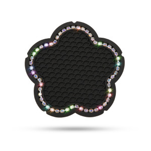 Diamond inlaid car cup pad cartoon cute car anti slip pad car accessories circular silicone insulation pad