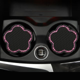 Diamond inlaid car cup pad cartoon cute car anti slip pad car accessories circular silicone insulation pad