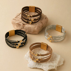 New Peach Heart Design Magnetic Buckle Bracelet Multi layer PU Weaving Handmade Alloy Bracelet