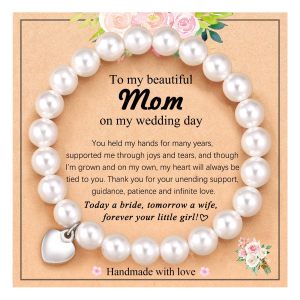 High gloss pearl bracelet elastic rope woven Mother's Day gift 8mm white pearl heart bracelet
