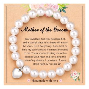 High gloss pearl bracelet elastic rope woven Mother's Day gift 8mm white pearl heart bracelet