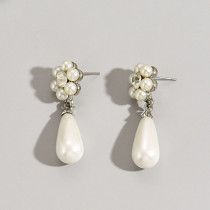 Wholesale American style pearl necklace with zircon inlaid plum blossom earrings necklace set