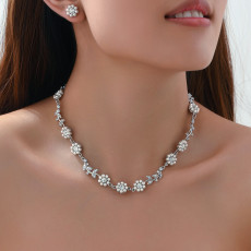 Earring necklace set with flower inlaid pearl zircon necklace earrings