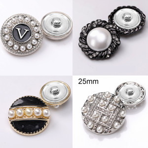 23mm snap button metal rhinestone Golden Silver Flower Pearl Snowflake love