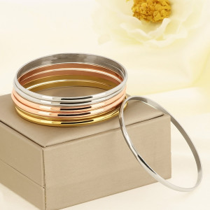 Handmade multi circle layered spherical 18K gold-plated bangle 3.6mm wide Stainless steel bracelet Set (7pcs)