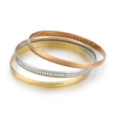 Fashion Handpiece 5.5mm Wide Single Ring Multi Layer Stacked Round Smooth Diamond Inlaid Stainless steel Bracelet