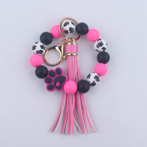 Silicone dog paw food grade silicone bead bracelet wrist keychain pendant leather tassel bracelet