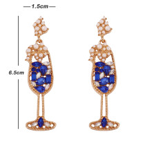 Imitation pearl studded rhinestone wine glass shaped earrings