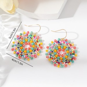 Bohemian ethnic style handmade bead woven colorful crystal rice bead earrings for women
