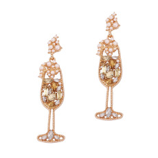 Imitation pearl studded rhinestone wine glass shaped earrings