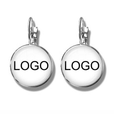 Custom  20MM glass printing pictures Stainless steel ear hook 1pair