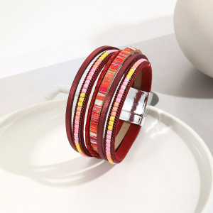 Bohemian style magnetic buckle leather bracelet, women's bracelet, multi-layer wrapped bracelet