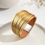 New Multi Step Gradient Bracelet Leather Rope Mixed Color Women's PU Leather Bracelet Magnetic Buckle Bracelet