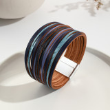 New Multi Step Gradient Bracelet Leather Rope Mixed Color Women's PU Leather Bracelet Magnetic Buckle Bracelet