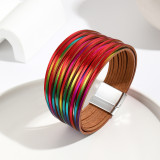 New Multi Step Gradient Bracelet Leather Rope Mixed Color Women's PU Leather Bracelet Magnetic Buckle Bracelet