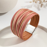 New Multi Step Gradient Bracelet Leather Rope Mixed Color Women's PU Leather Bracelet Magnetic Buckle Bracelet