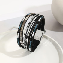 Bohemian style magnetic buckle leather bracelet, women's bracelet, multi-layer wrapped bracelet