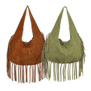Tassel large capacity shoulder bag retro double-sided velvet women's bag
