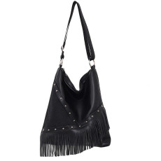Ladies' autumn and winter tassel wide shoulder strap diagonal shoulder bag with rivets, large capacity