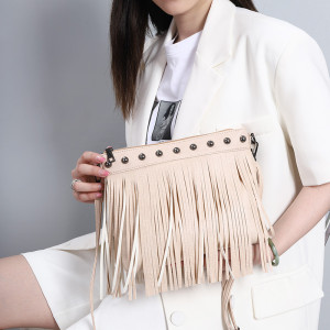 Trendy bag, soft leather rivet tassel bag, single shoulder diagonal cross bag, large women's bag