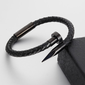 Nail Bracelet Leather Rope Bracelet Stainless Steel Men's Weaving Bracelet Handmade Genuine Leather