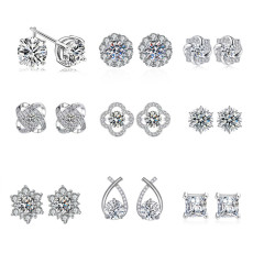 Imitation moissanite earrings with female heart S925 pure silver needle zircon earrings and earrings