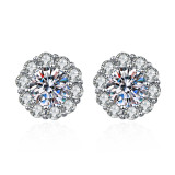 Imitation moissanite earrings with female heart S925 pure silver needle zircon earrings and earrings