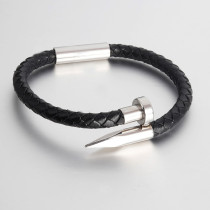 Nail Bracelet Leather Rope Bracelet Stainless Steel Men's Weaving Bracelet Handmade Genuine Leather