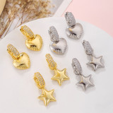 European and American copper plated real gold inlaid zircon star heart earrings for women, French earrings
