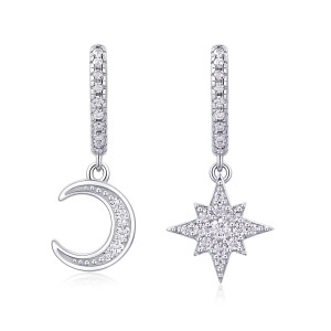 S925 Silver Moon Star Earrings Women's Moissanite Earrings