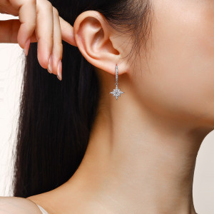 S925 Silver Moon Star Earrings Women's Moissanite Earrings