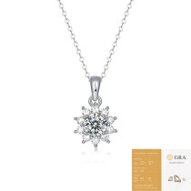 1 carat new 925 silver moissanite necklace, women's sunflower collarbone chain