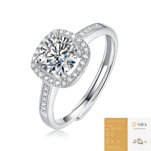 S925 Silver Ring with Moissanite New Gift Ring Adjustable
