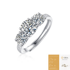 1 carat  925 silver adjustable moissanite ring for women