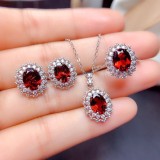 Blue, red, yellow, green, purple, white gemstone zircon necklace set, ring, earring, pendant for women