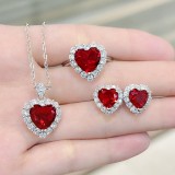 Blue, red, yellow, green, purple, white gemstone zircon necklace set, ring, earring, pendant for women