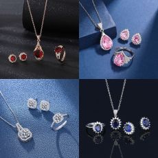 Blue, red, yellow, green, purple, white gemstone zircon necklace set, ring, earring, pendant for women