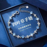 Imitation moissanite zircon clover bracelet for girls, with a light luxury and high-end feel