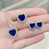 Blue, red, yellow, green, purple, white gemstone zircon necklace set, ring, earring, pendant for women