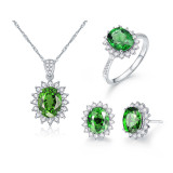 Blue, red, yellow, green, purple, white gemstone zircon necklace set, ring, earring, pendant for women