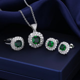 Blue, red, yellow, green, purple, white gemstone zircon necklace set, ring, earring, pendant for women