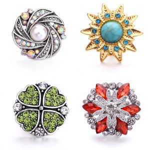 20MM design snap button metal  rhinestone multicolor flower four-leaf clover