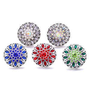 20MM design snap button metal  rhinestone multicolor flower
