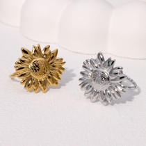 Flower Sunflower Gold Plated Stainless Steel Ring Adjustable