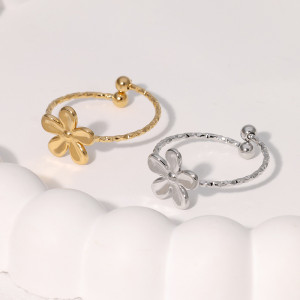 Flower Ring Gold Plated Stainless Steel Open Ring